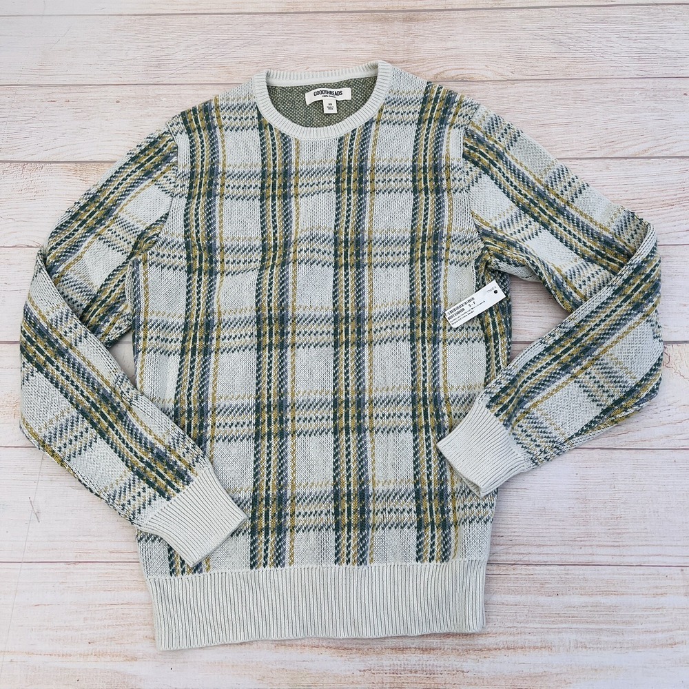 Goodthreads Men's Crew Neck Beige/Multicolor Striped  Pullover Sweater Size XS